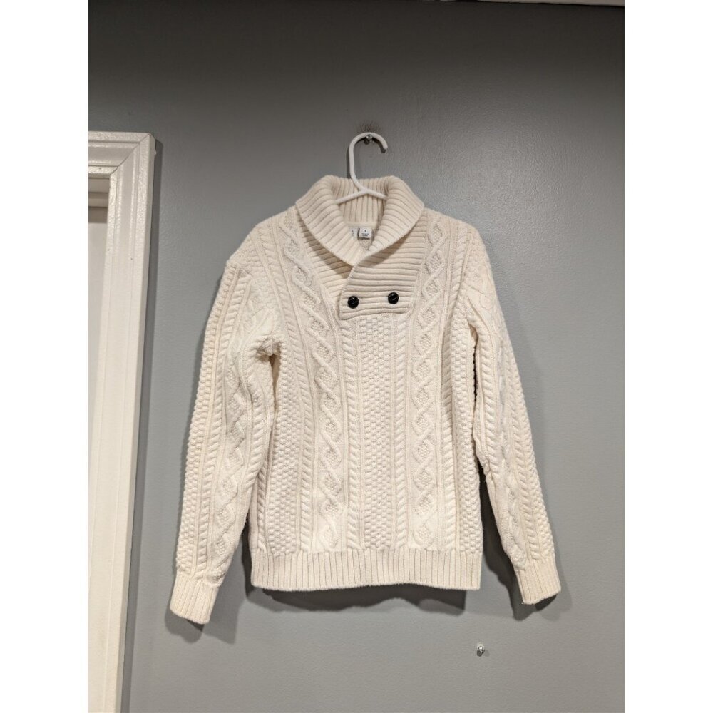 Janie and Jack Sweater Cream Cable Knit Shawl Collar Knit Boys size 6
